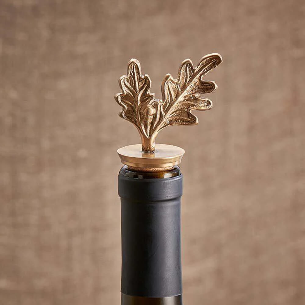 Nkuku Oak Leaf Brass Bottle Stopper